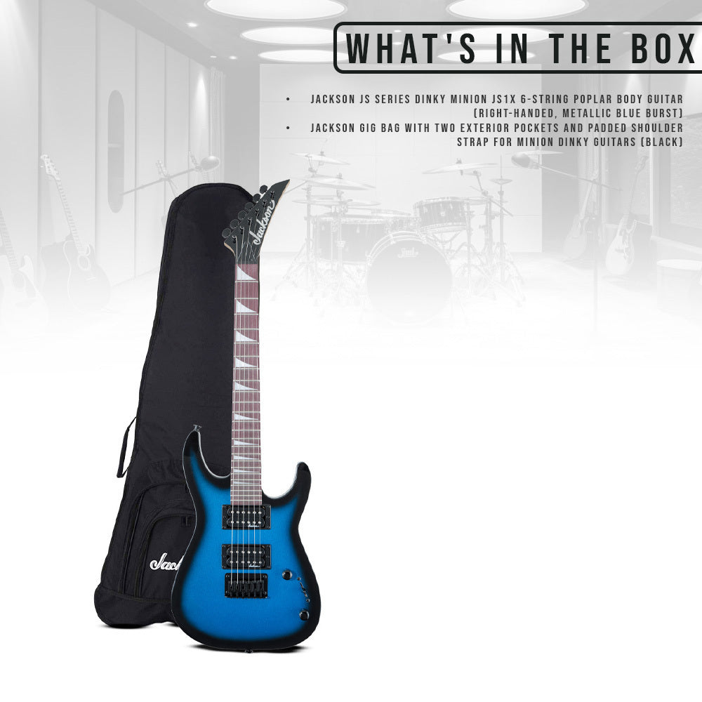 Jackson JS Series Dinky Minion JS1X 6 String Metallic Blue Burst Guitar Bundle