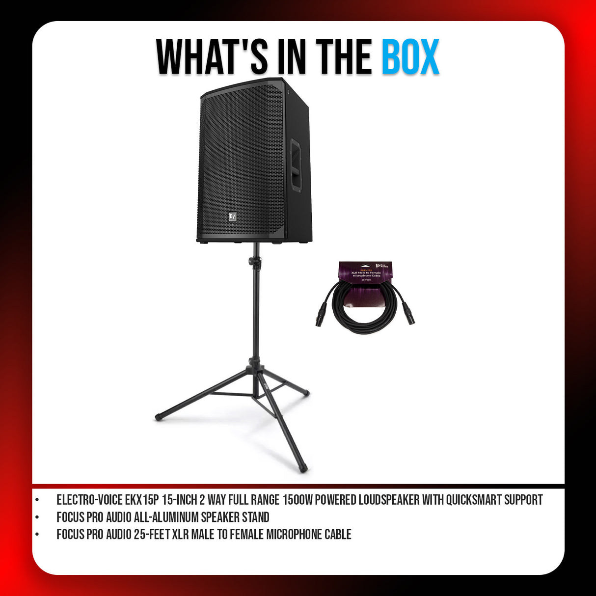 Electro-Voice EKX15P 15 Inch 2 Way Full Range 1500W Powered Loudspeaker Bundle