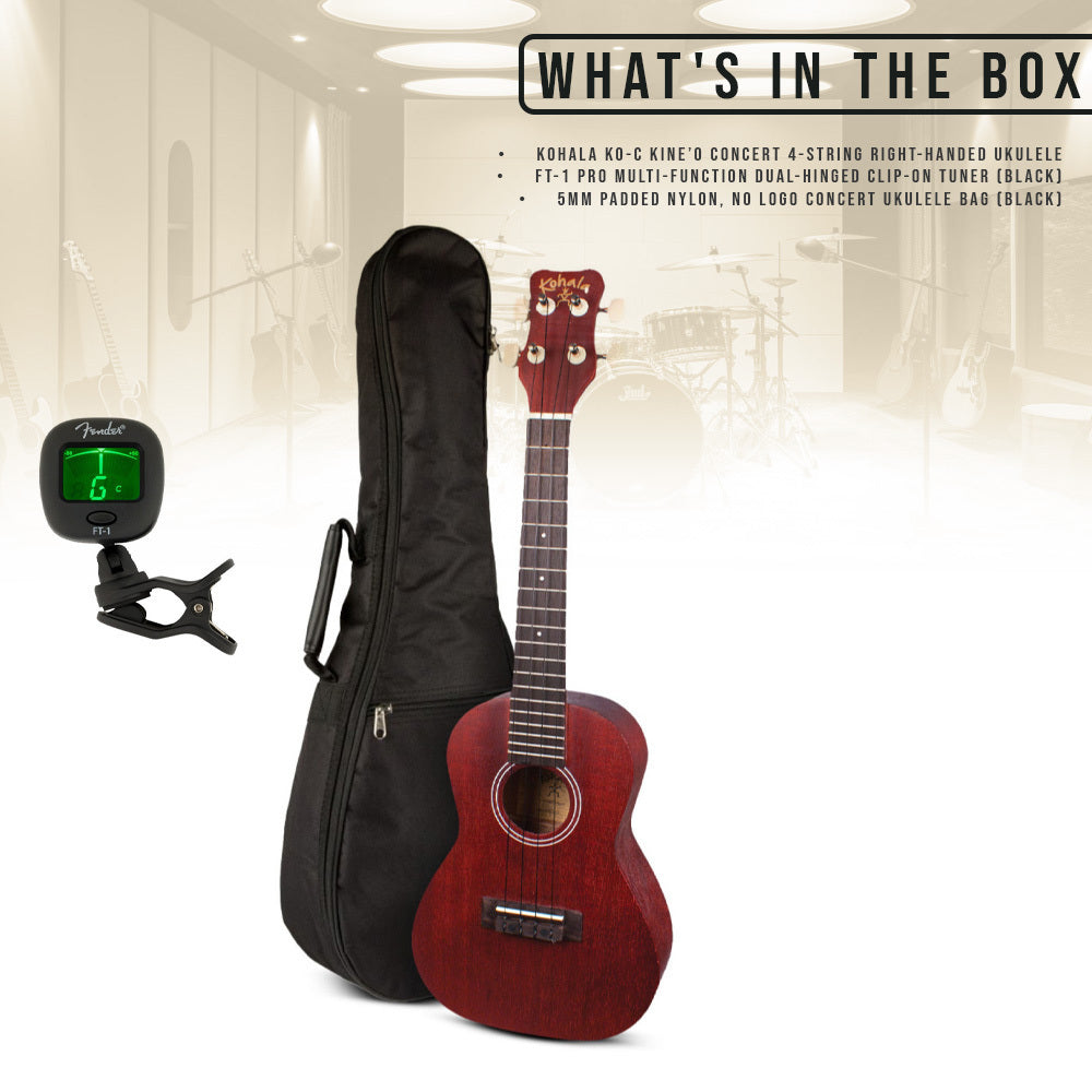 Kohala KO C Kine O Concert 4 String Ukulele with All Linden Wood Body Bundle