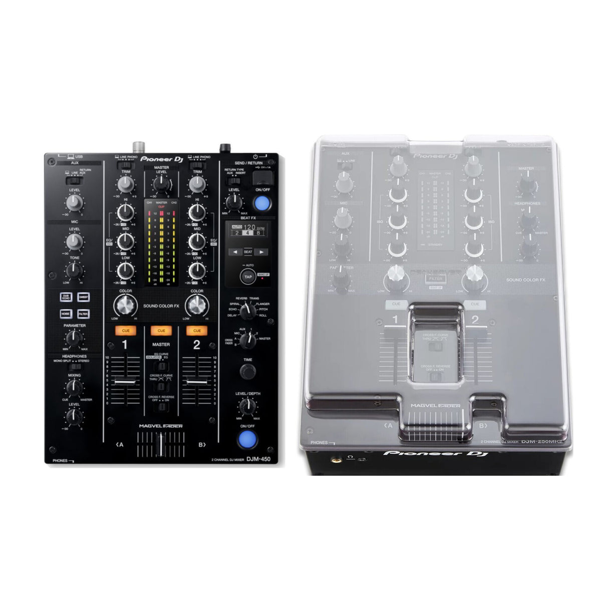 Pioneer DJ DJM 450 2 Channel DJ Mixer and Precise Fit Mixers Cover Bundle