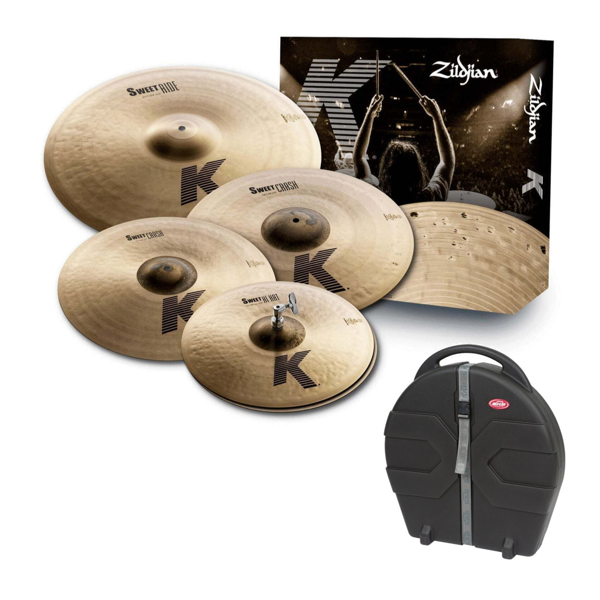 Zildjian K Sweet Hi Hats Crash and Ride Cymbal Pack with Rolling Vault Bundle