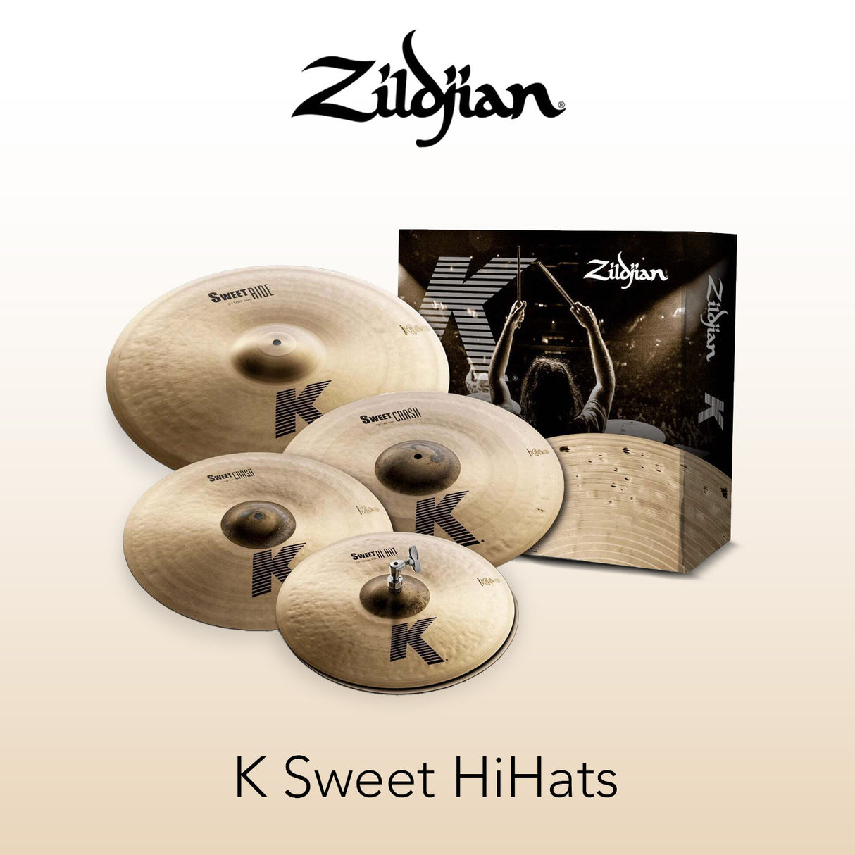Zildjian K Sweet Hi Hats Crash and Ride Cymbal Pack with Rolling Vault Bundle