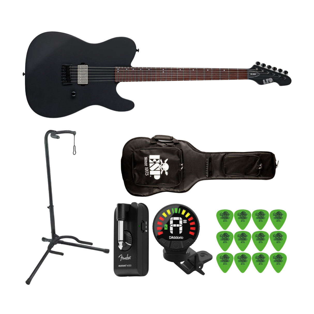 ESP LTD TE-201 Black Satin Guitar Bundle