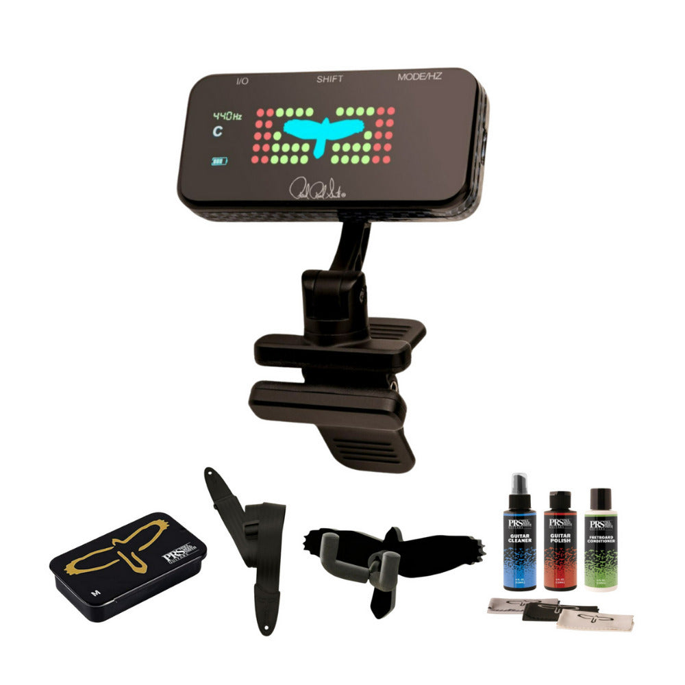 PRS Clip-On Tuner with Strap, Cleaning Kit, Guitar Hanger and Picks (11 Items)