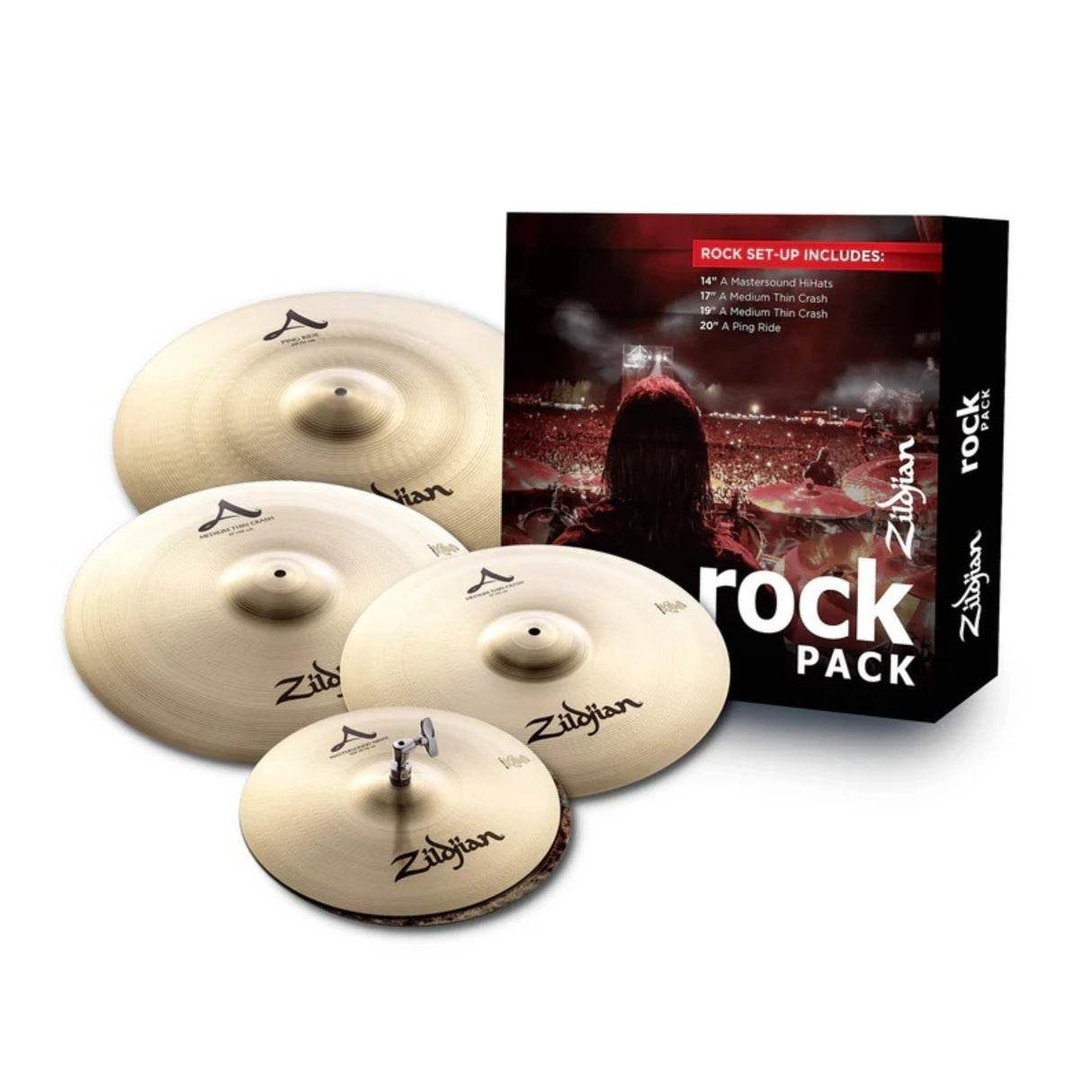 Zildjian A Rock Cymbal Set 14-Inch HiHats 17/19-Inch Crashes 20-inch Ping Ride