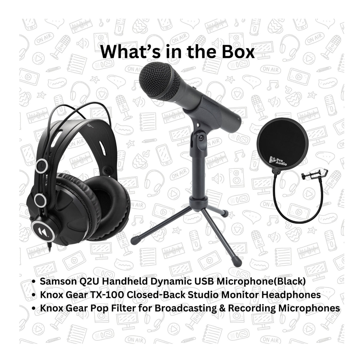 Samson Q2U Black Handheld Dynamic USB Microphone with Pop Filter and Headphones