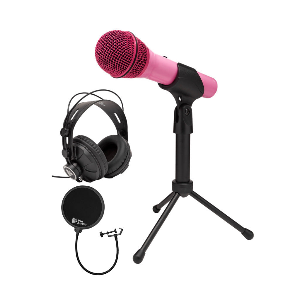 Samson Q2U USB and XLR Handheld Pink Dynamic Microphone and Headphones Bundle