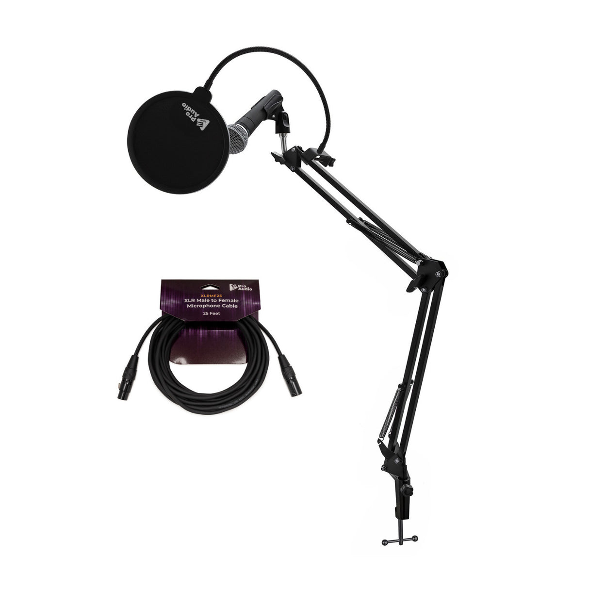Shure SM58-LC Vocal Microphone with Knox Gear Boom Arm, Pop Filter and XLR Cable