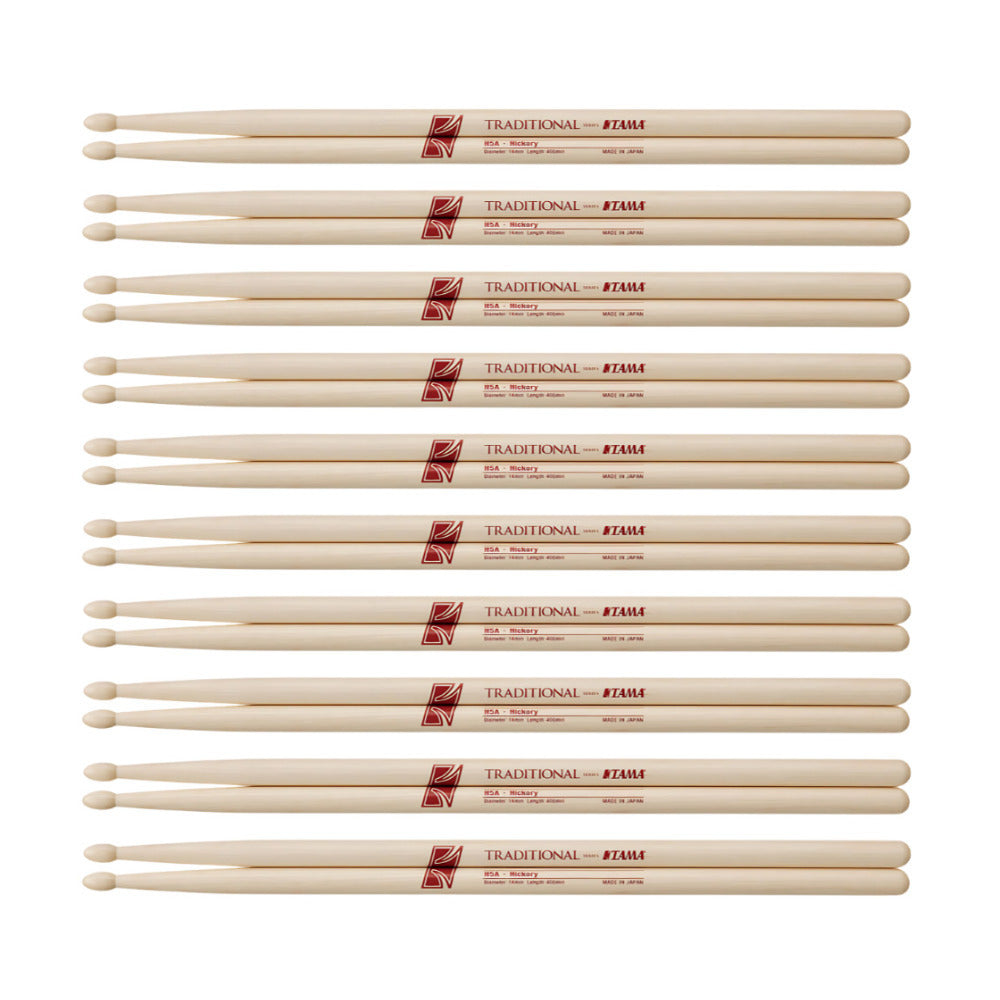 TAMA H5A Traditional Series American Hickory Drumsticks (Red, 10 pairs) (Open Box)