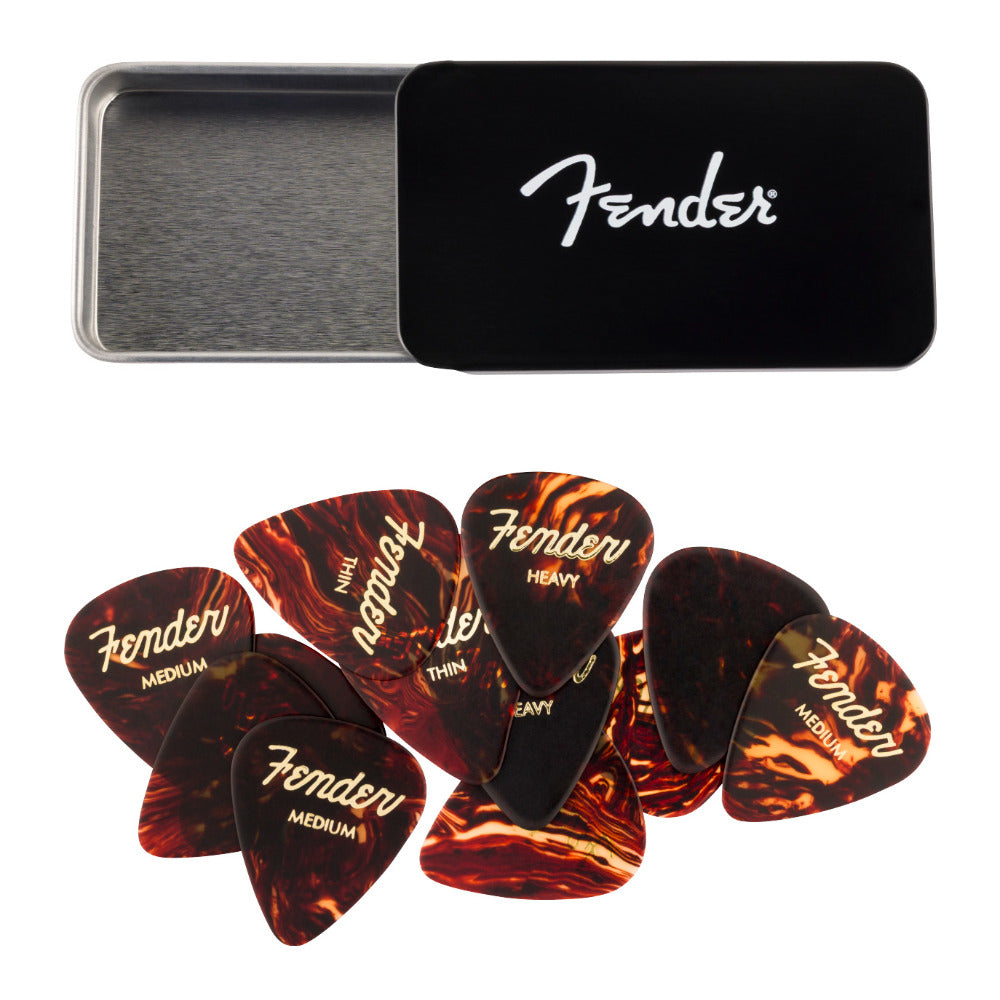 Fender Vintage Mix Pick Tin with Tortoiseshell Celluloid Picks (12-Count)