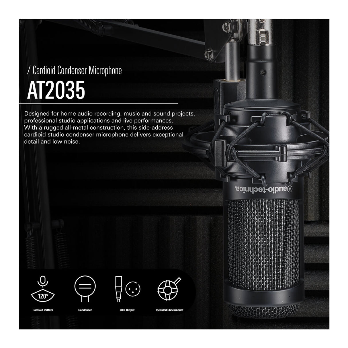 Audio-Technica AT2035 Vocal Microphone with Monitor Headphones and Mic Stand