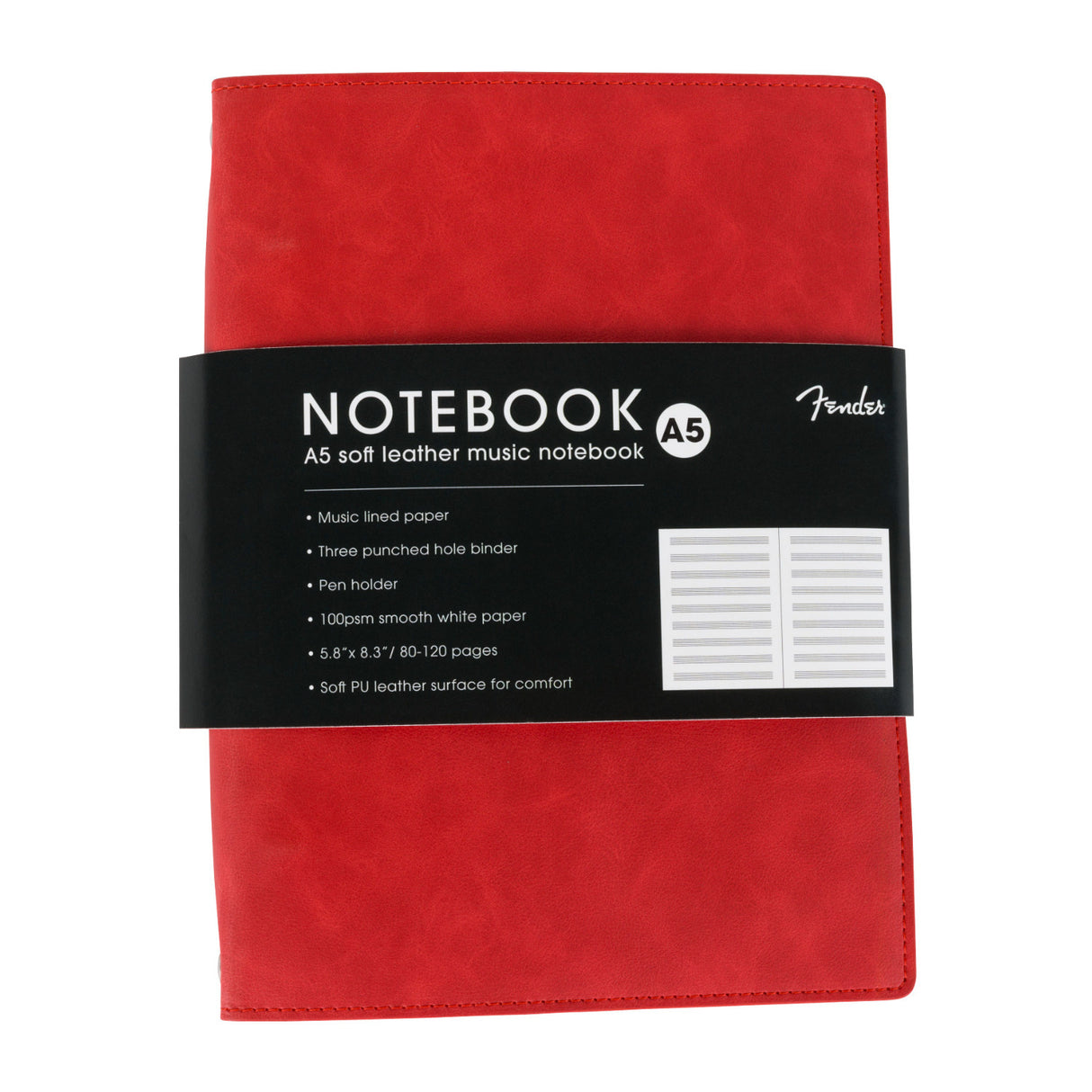 Fender Vegan Leather Music Note Book with Pen Holder for Songwriting & Composition (Dakota Red)
