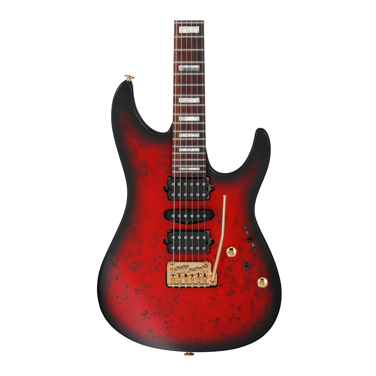 Ibanez Kiko Loureiro Electric Guitar with Hard Case (Ruby Red Sunburst Flat)