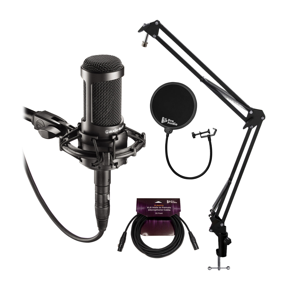 Audio Technica AT2035 Studio Condenser Microphone with Pop Filter and Accessory Bundle
