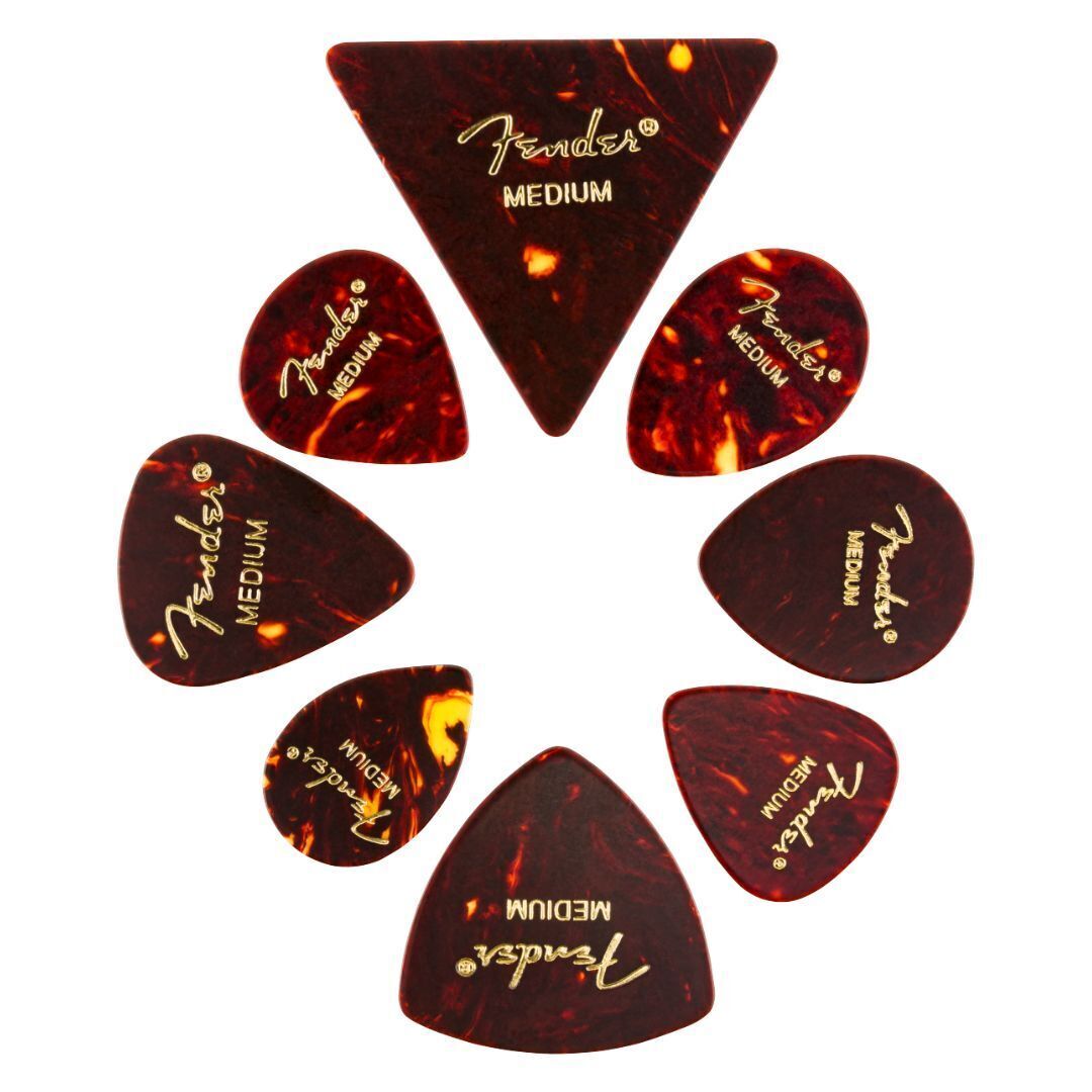 Fender Classic Celluloid Guitar Picks Shape Medley, Tortoise Shell, Medium, 8-Pk