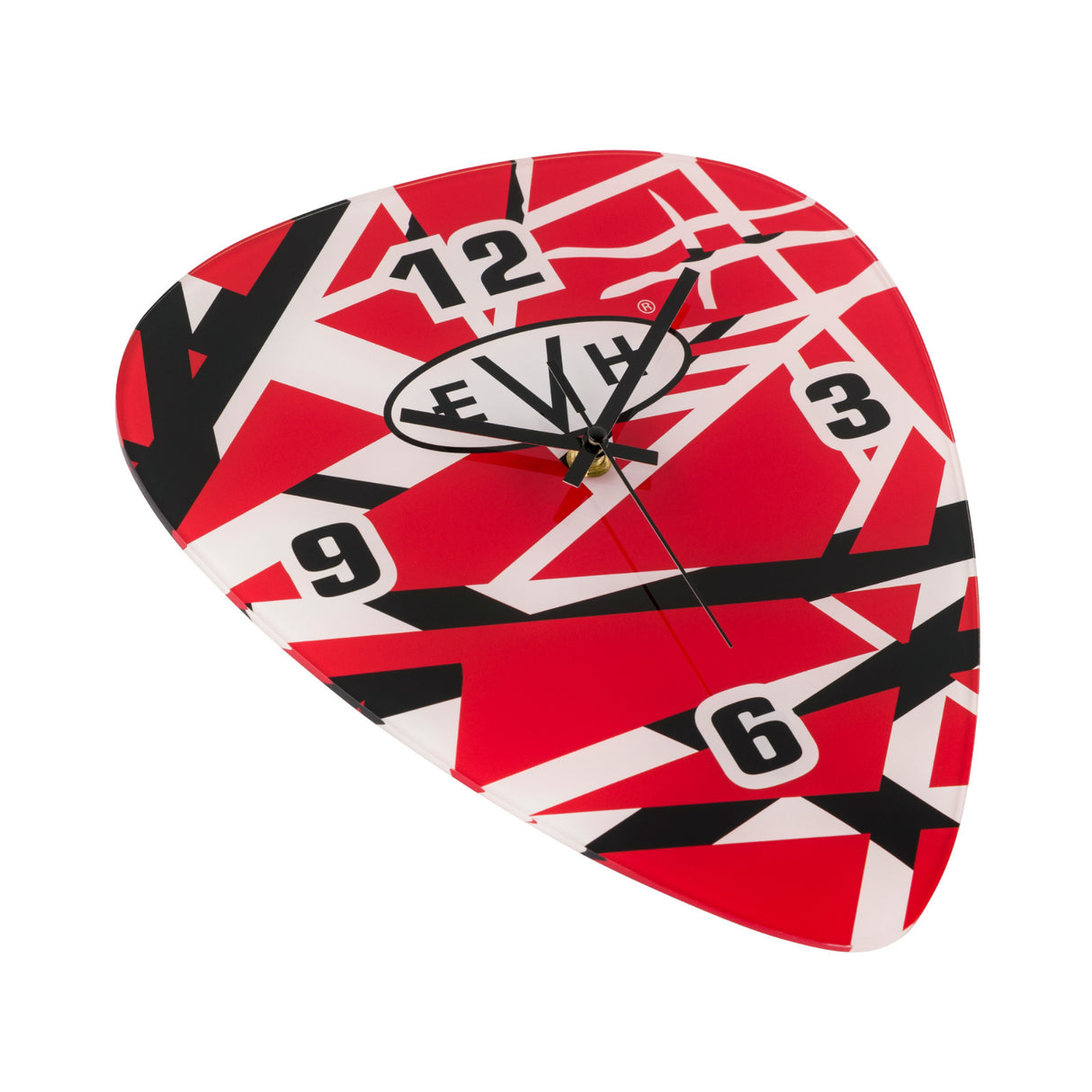 EVH Pick Shape Wall Clock (Red/White/Black Stripes)