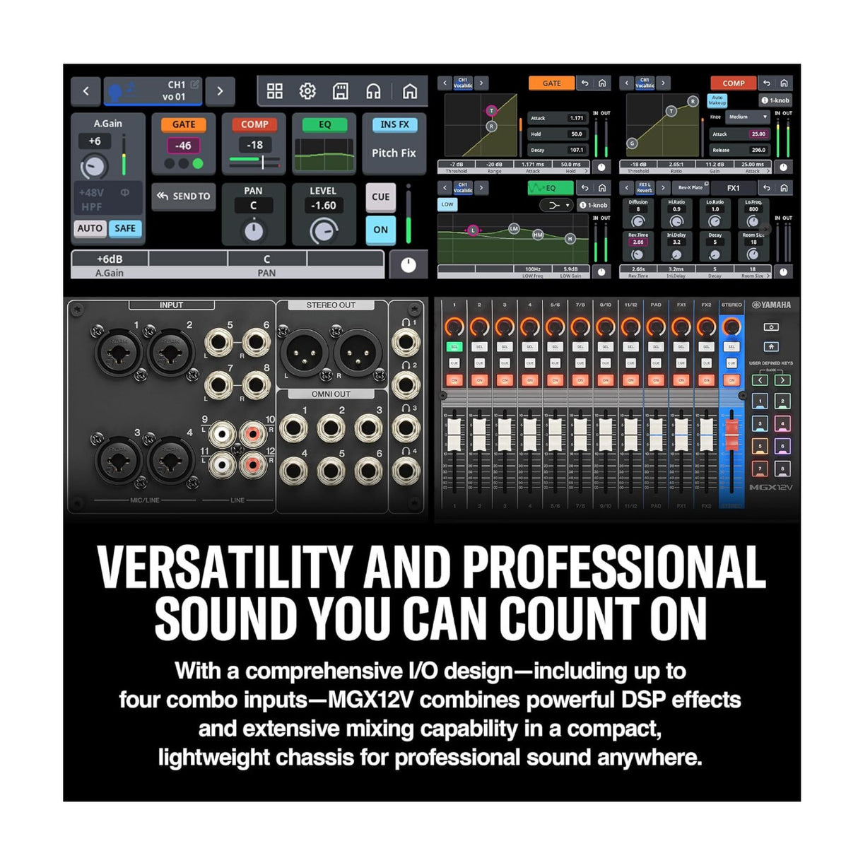 Yamaha MGX12V 18-Channel Digital Mixing Console Dual USB-C Audio/Video Interface (Black)