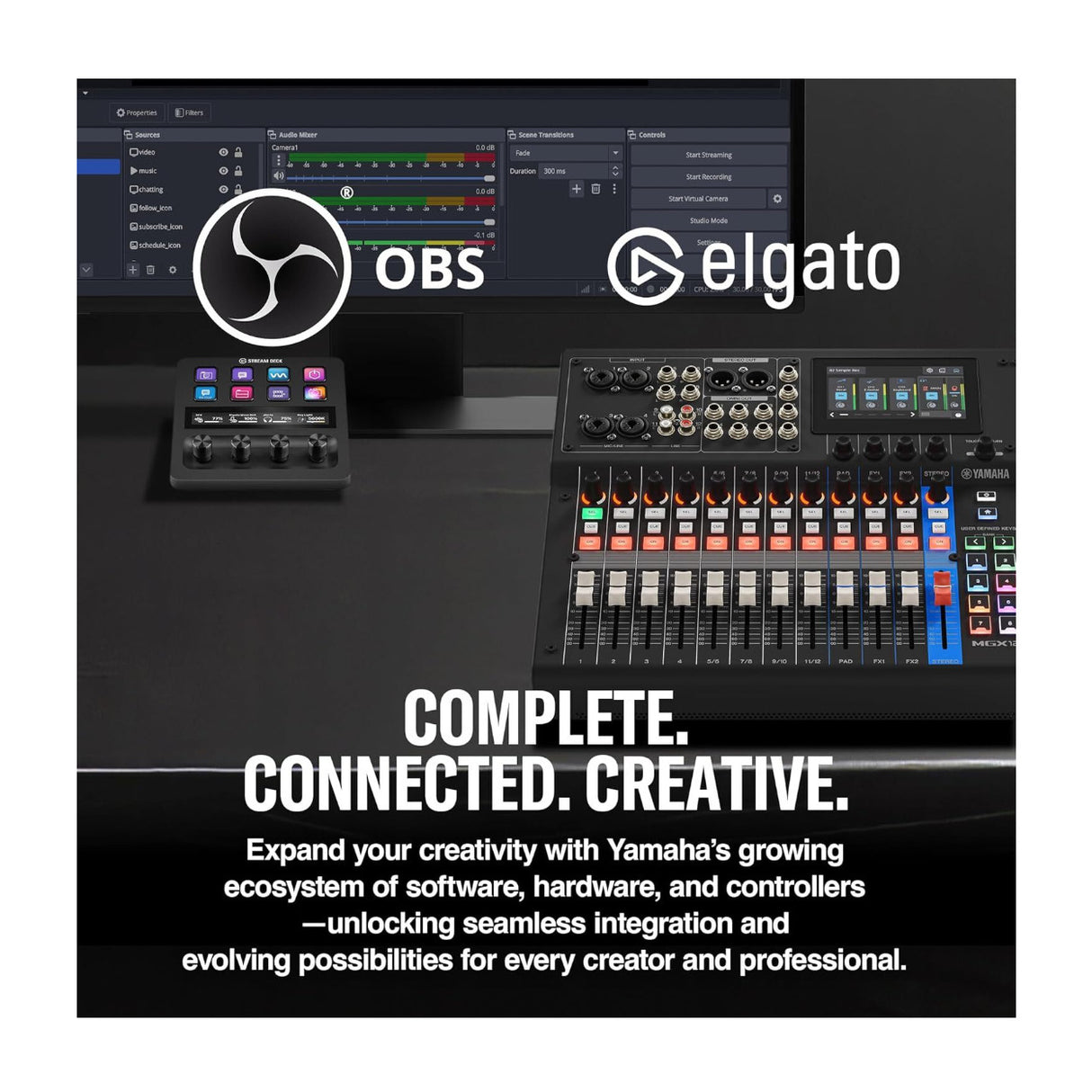 Yamaha MGX12V 18-Channel Digital Mixing Console Dual USB-C Audio/Video Interface (Black)