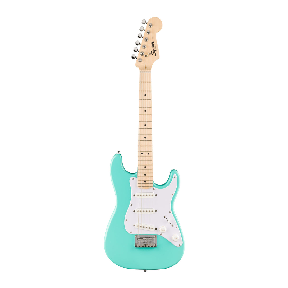Squier Mini Stratocaster, Maple Fingerboard, White Pickguard (Sea Foam Green)
