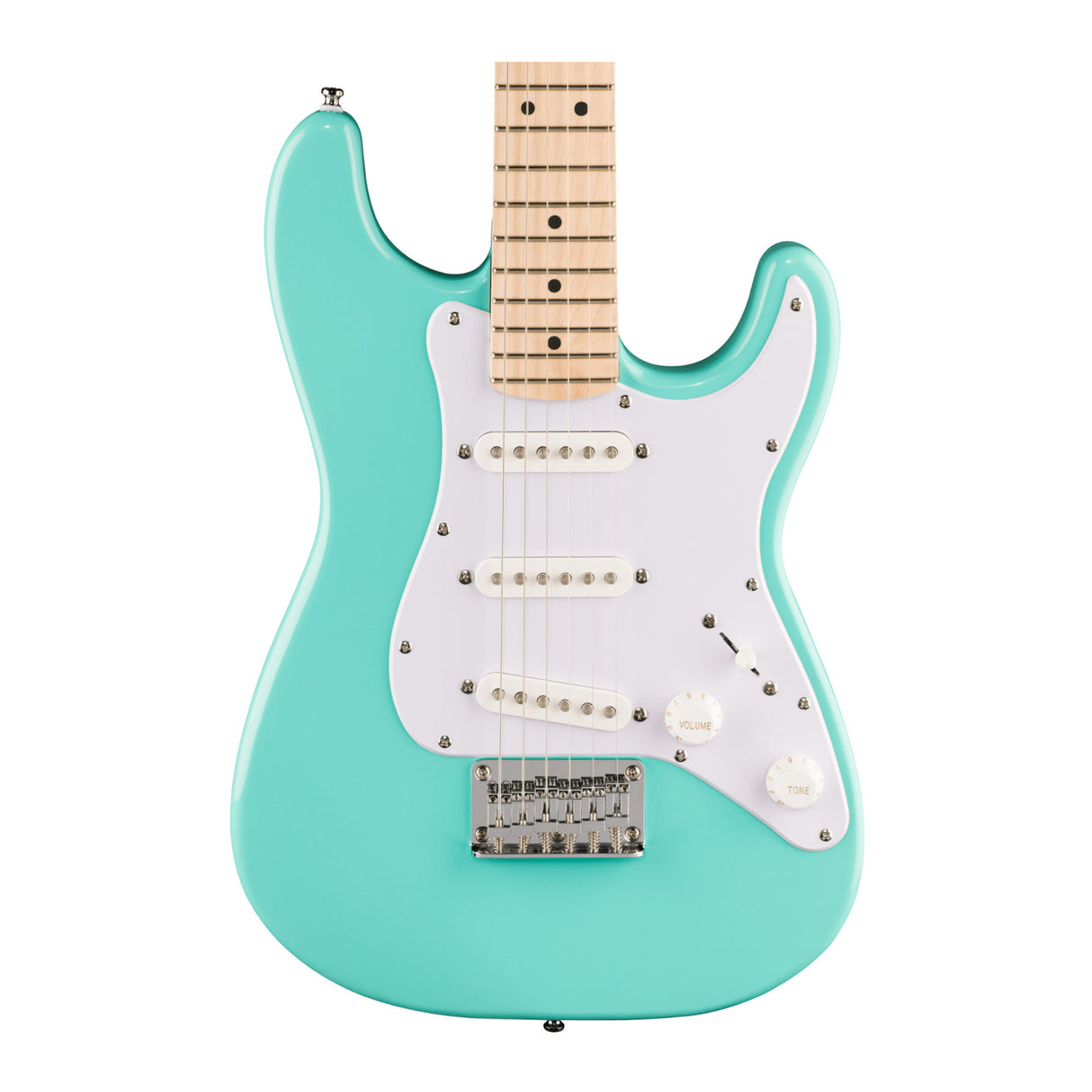 Squier Mini Stratocaster, Maple Fingerboard, White Pickguard (Sea Foam Green)