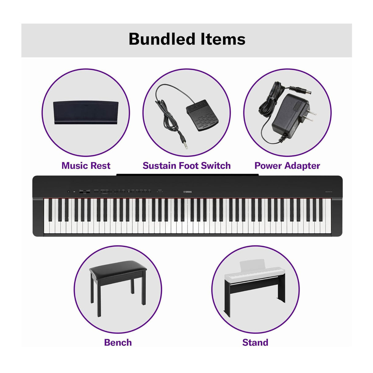 Yamaha P-225B 88-Key Deluxe Digital Piano with Stand and Bench Bundle