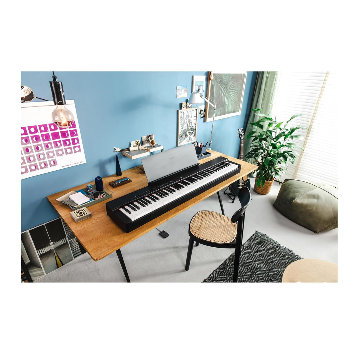 Yamaha P-225B 88-Key Deluxe Digital Piano with Stand and Bench Bundle