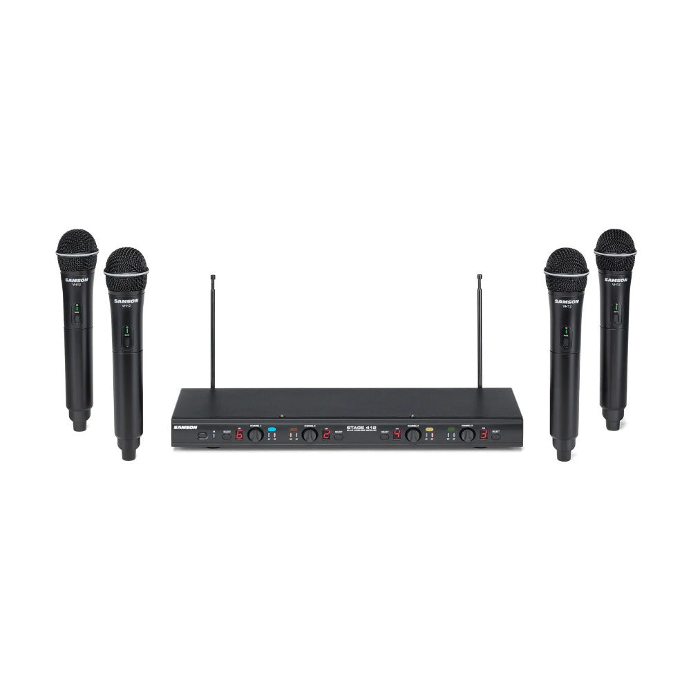 Samson SWS412HH-E Stage 412 Quad Vocal VHF Wireless System (4) Q6 Dynamic Mics