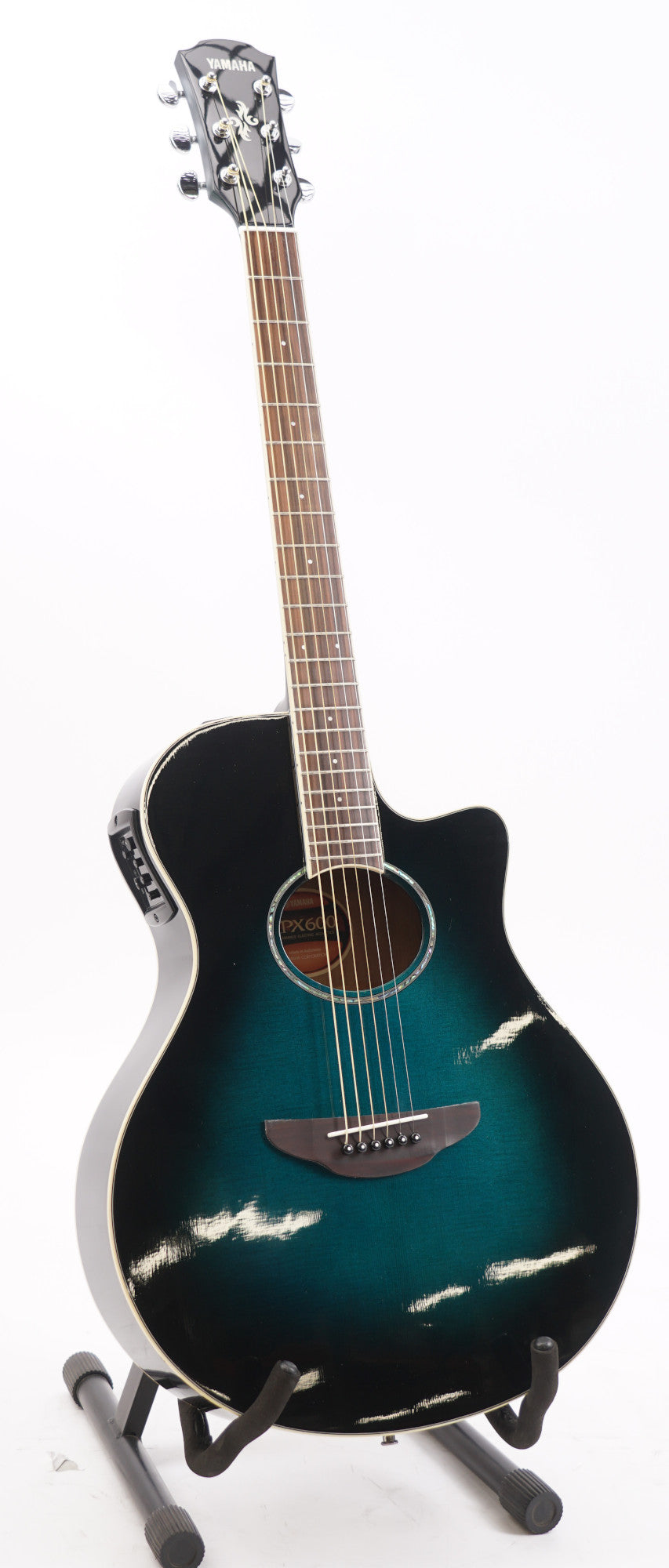 Yamaha APX600OBB Thinline Acoustic-Electric Guitar (Blue Burst) Bundle with Case (Used)