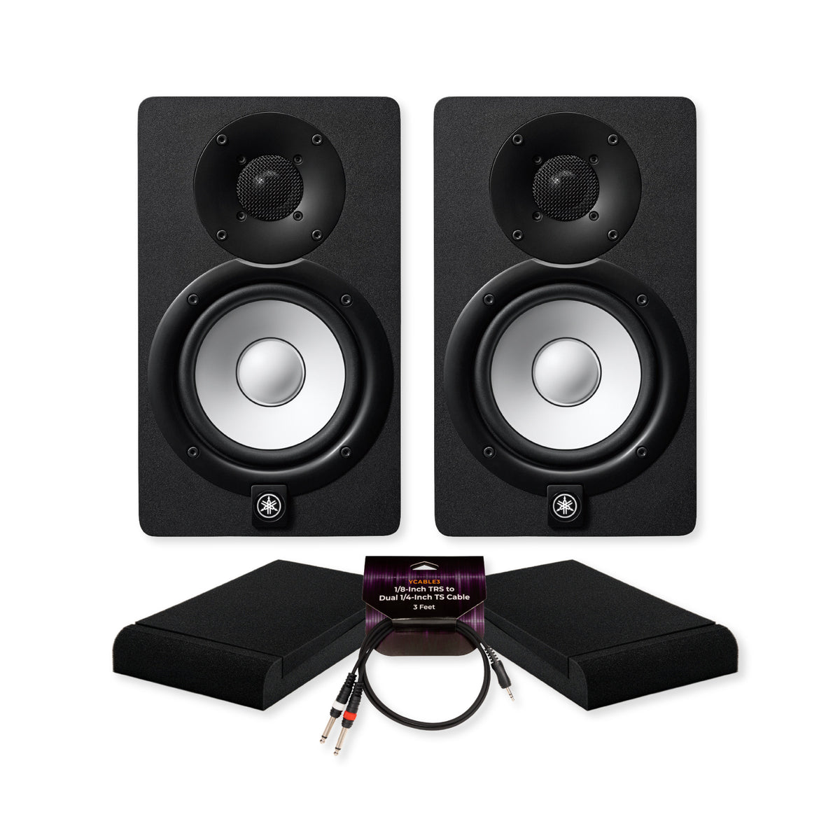 Yamaha HS5 70W Powered Studio Monitors Bundle with Isolation Pads and Cable