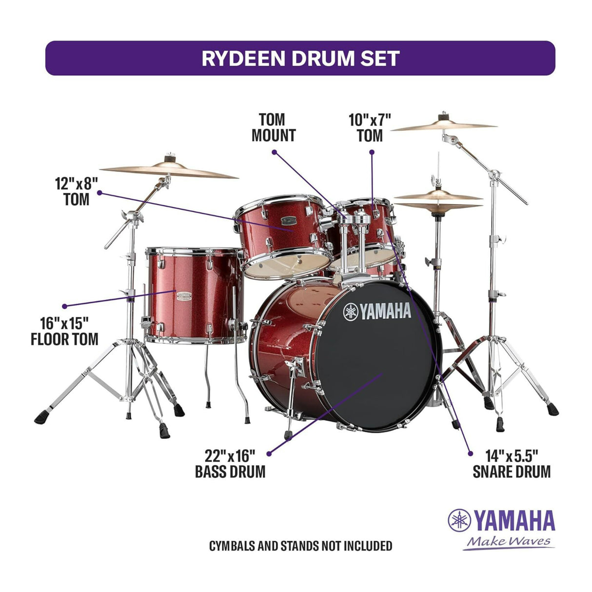 Yamaha RDP2F5 Rydeen 5-Piece Shell Pack (Burgundy Glitter)