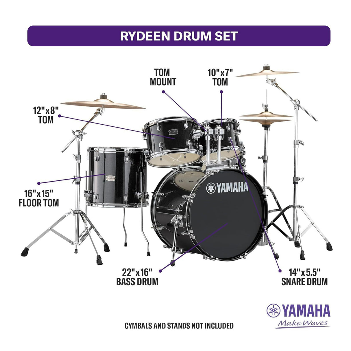 Yamaha RDP2F5 Rydeen 5-Piece Shell Pack (Black Glitter)