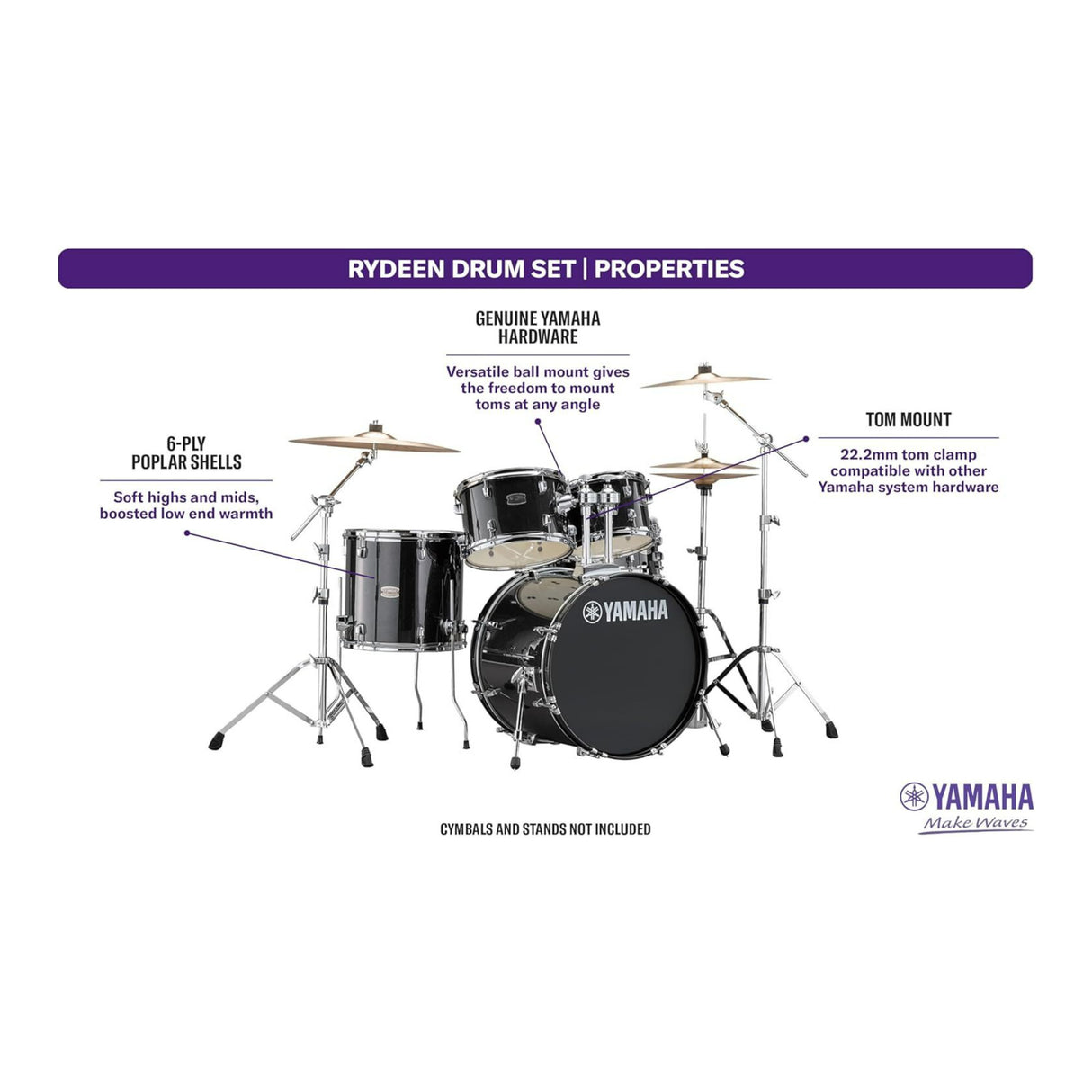 Yamaha RDP2F5 Rydeen 5-Piece Shell Pack (Black Glitter)