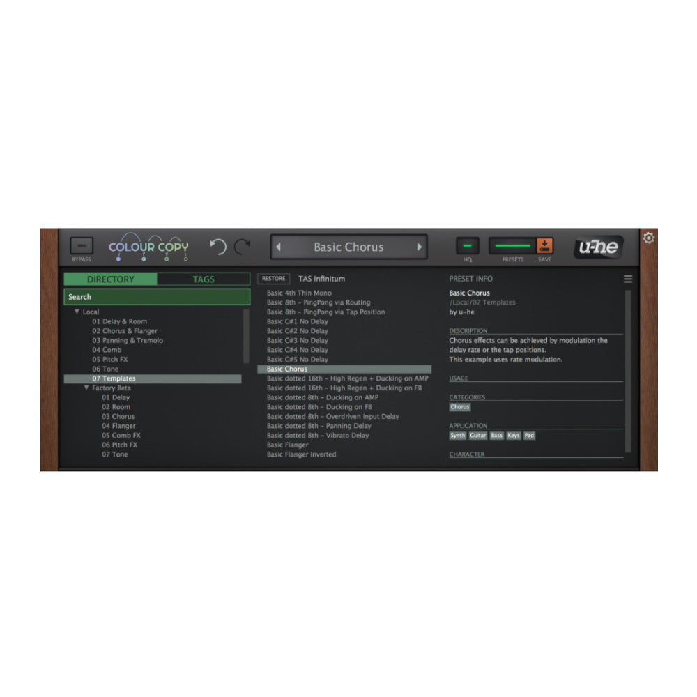 u-he Colour Copy Analog BBD Delay Plug-In with Five Colour Modes and Stereo Control