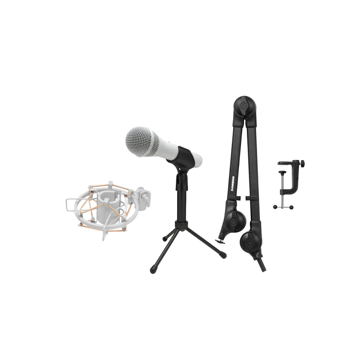 Samson Q2U USB and XLR White Microphone (White) with Shockmount and Mic Stand (Open Box)