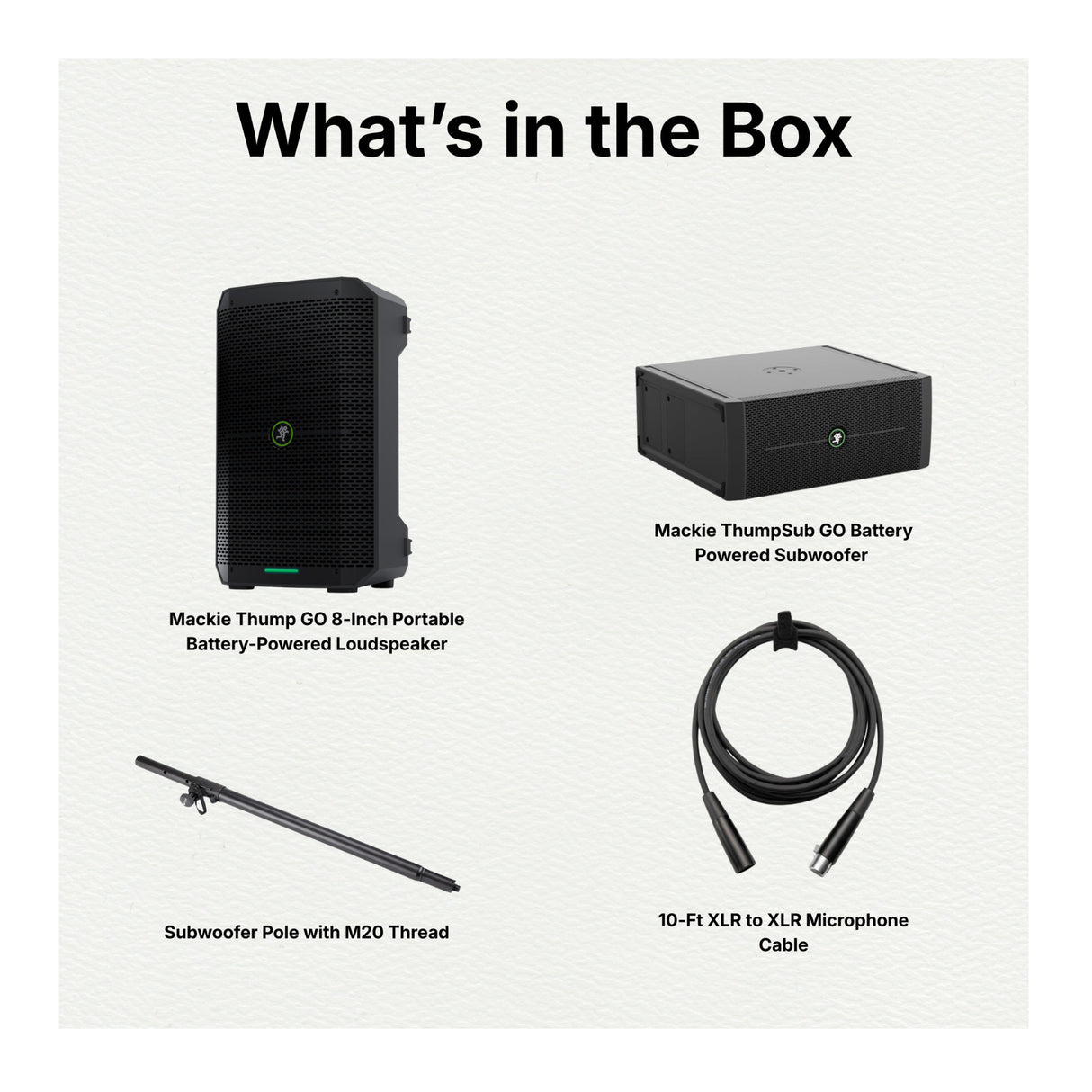 Mackie ThumpSub GO Battery Powered Subwoofer with Loudspeaker and Accessories Bundle