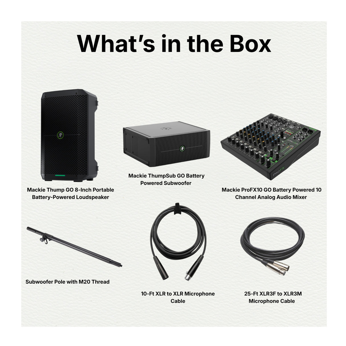 Mackie ThumpSub GO Battery Powered Subwoofer with Loudspeaker, Audio Mixer and Accessories Bundle