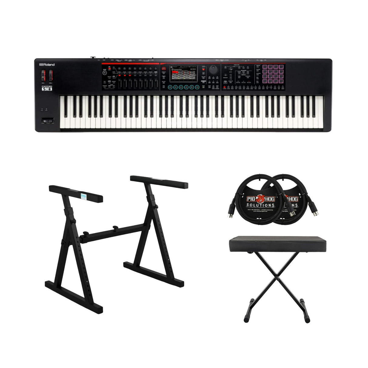 Roland 88-Note FANTOM-08 Synthesizer Keyboard with Stand, Bench, and MIDI Cables