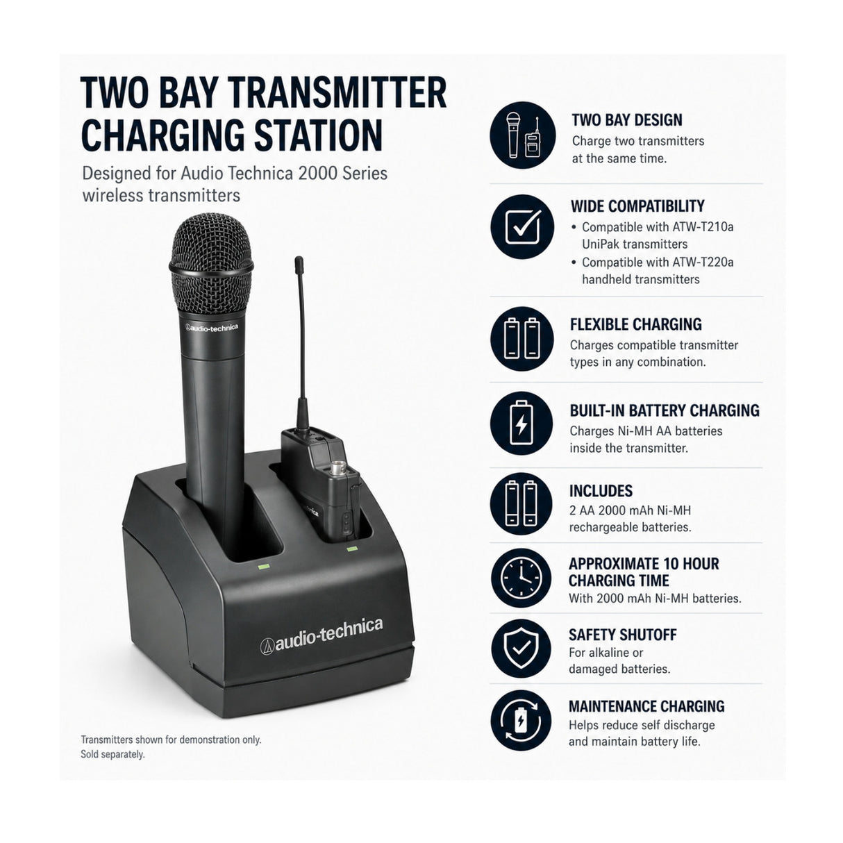 Audio-Technica ATW-CHG2A 2000 Series 2-Bay Transmitter Charging Station