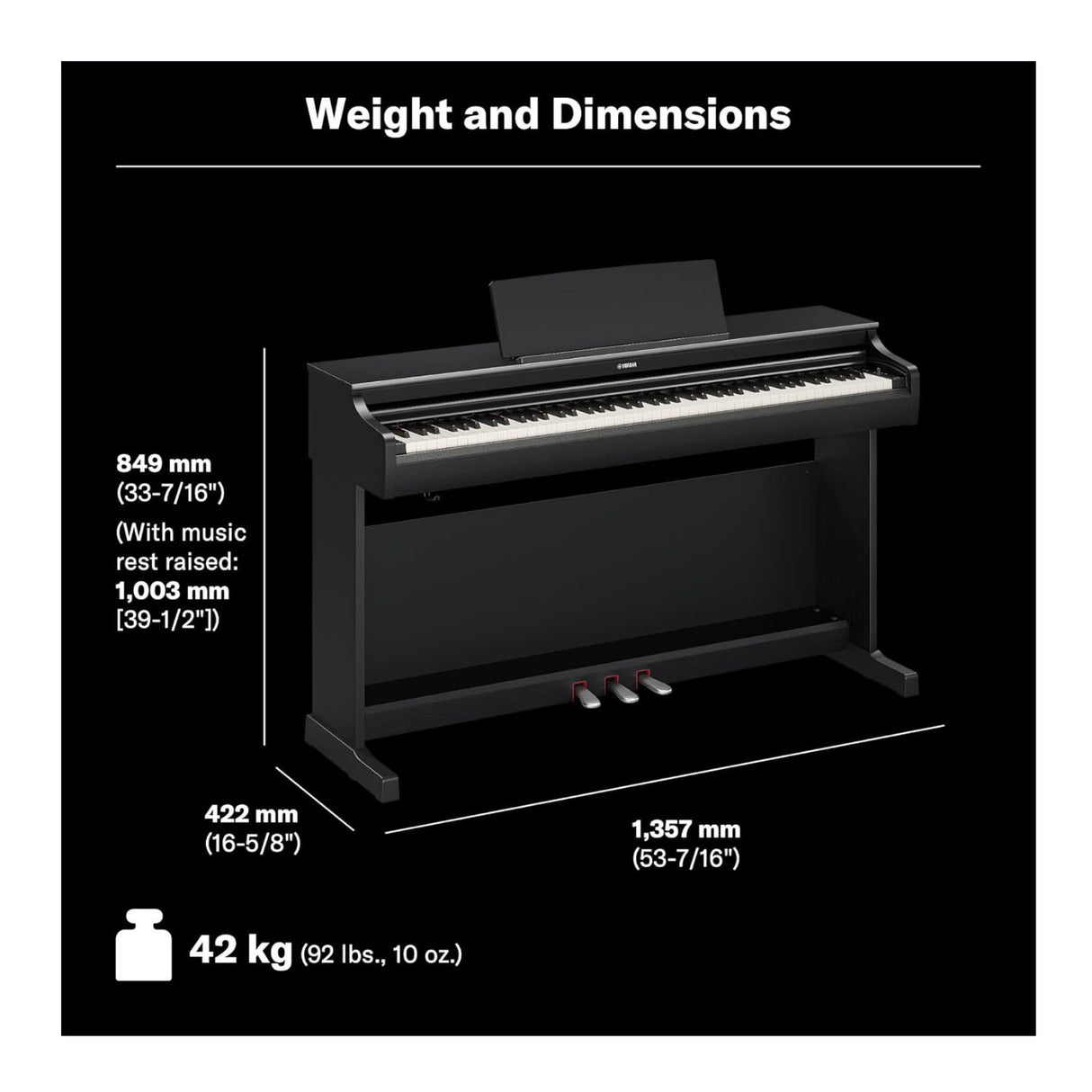 Yamaha Arius Series YDP-166R 88-Key Weighted Digital Home Piano with Bench (Rosewood)