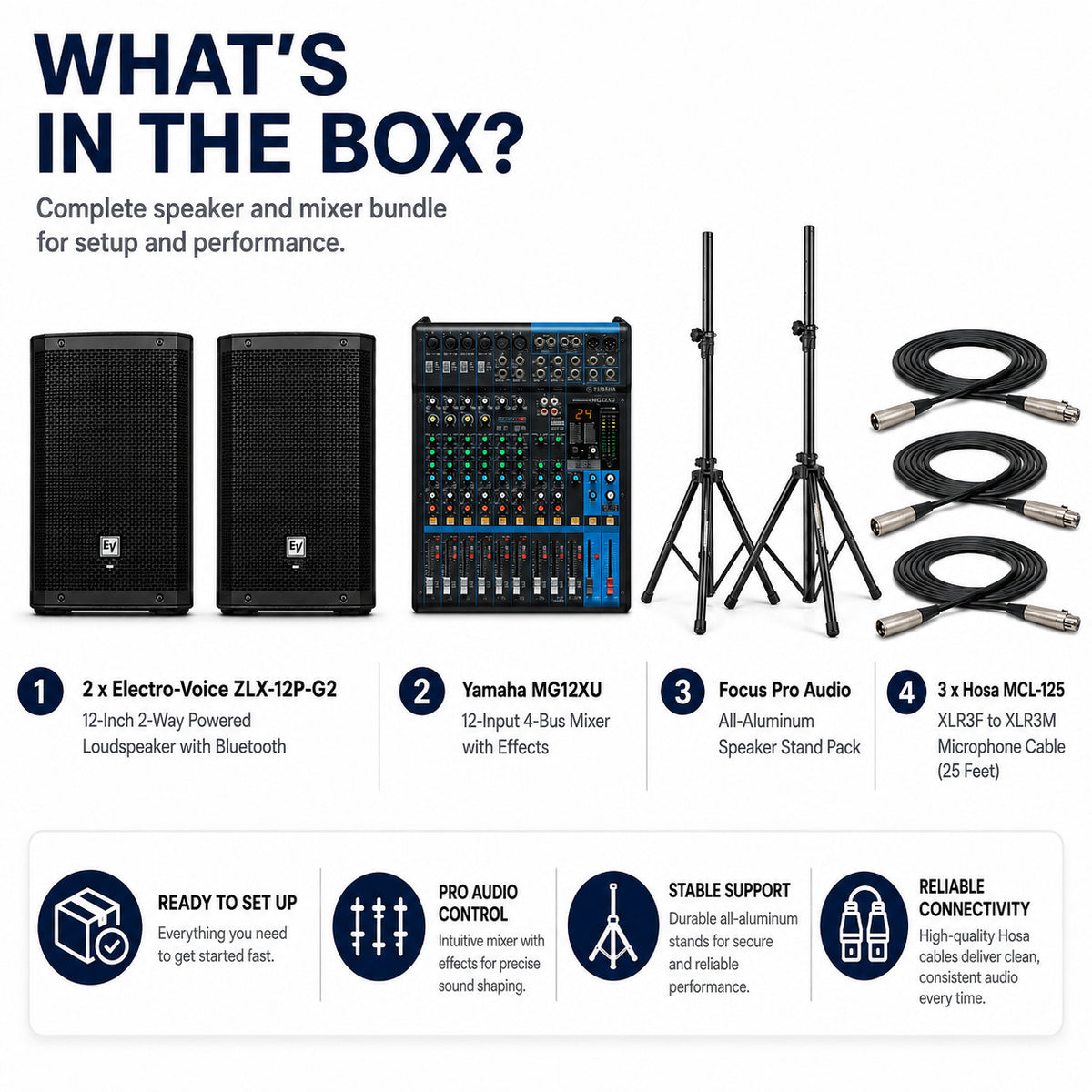 Electro Voice ZLX 12P G2 12 Inch 2 Way 2 Pack Powered Loudspeaker Bundle (Open Box)