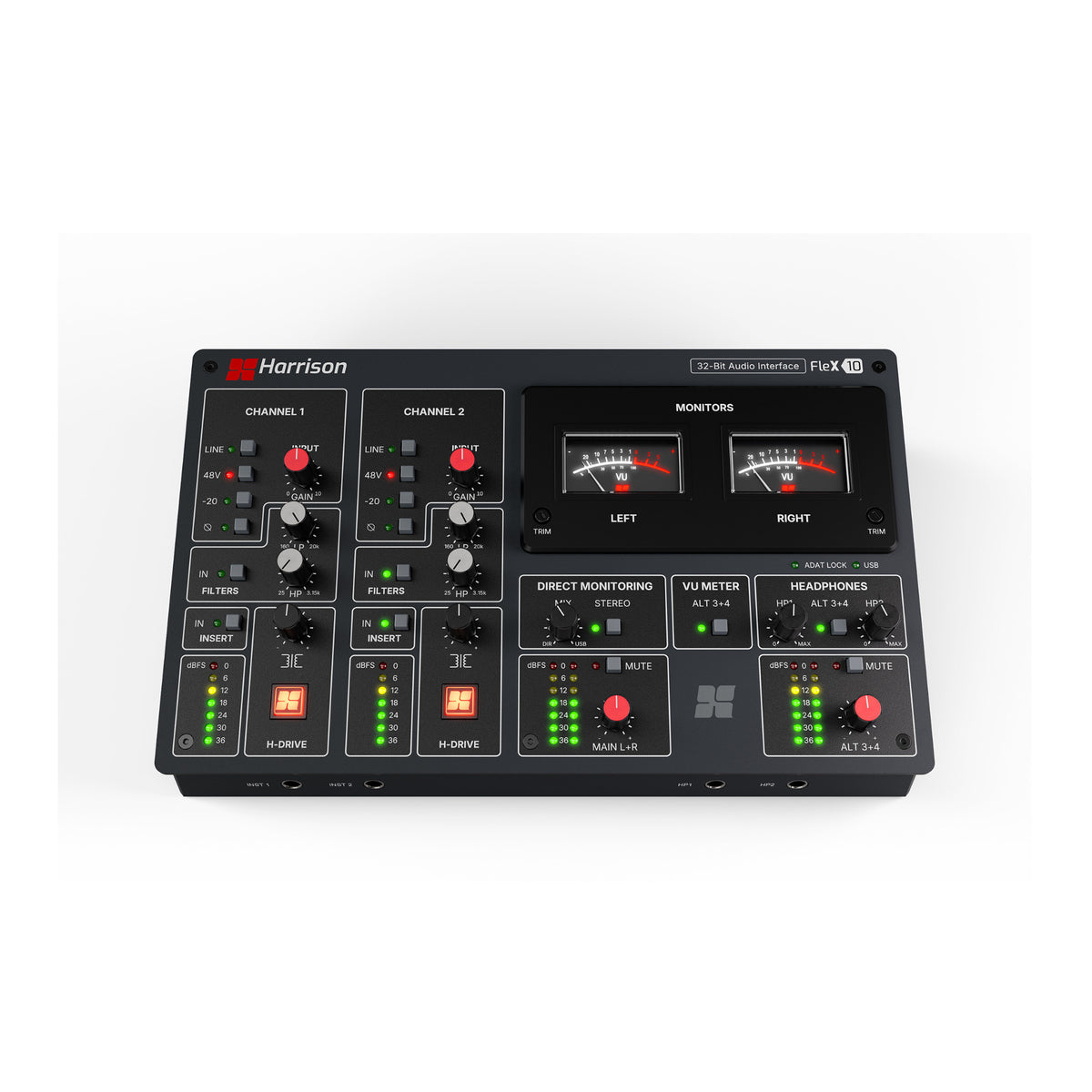 Harrison Audio Flex-10 USB C and ADAT Audio Interface with H-Drive Preamps (Black)