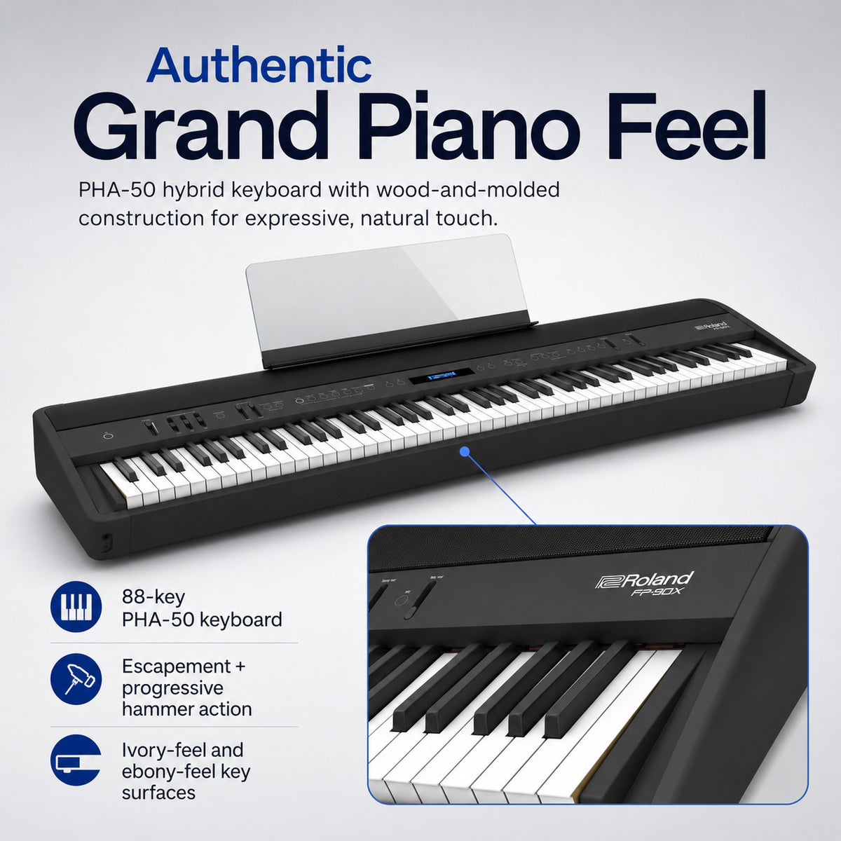 Roland FP-90X Portable Digital Piano with Pedal and Stand Bundle (Black) (Open Box)