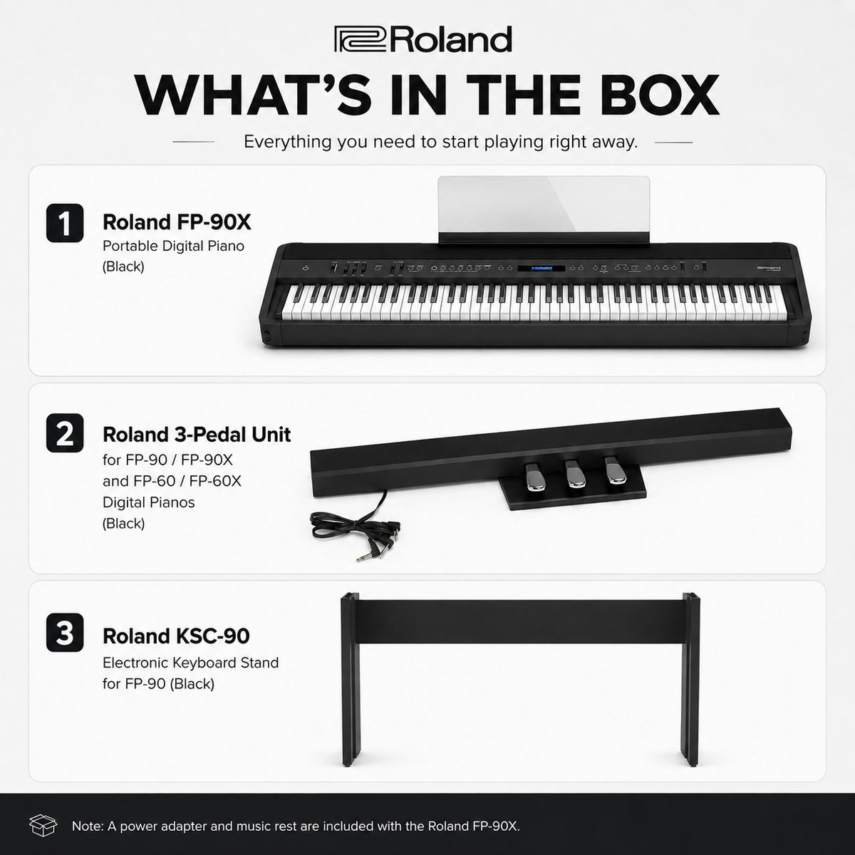 Roland FP-90X Portable Digital Piano with Pedal and Stand Bundle (Black) (Open Box)