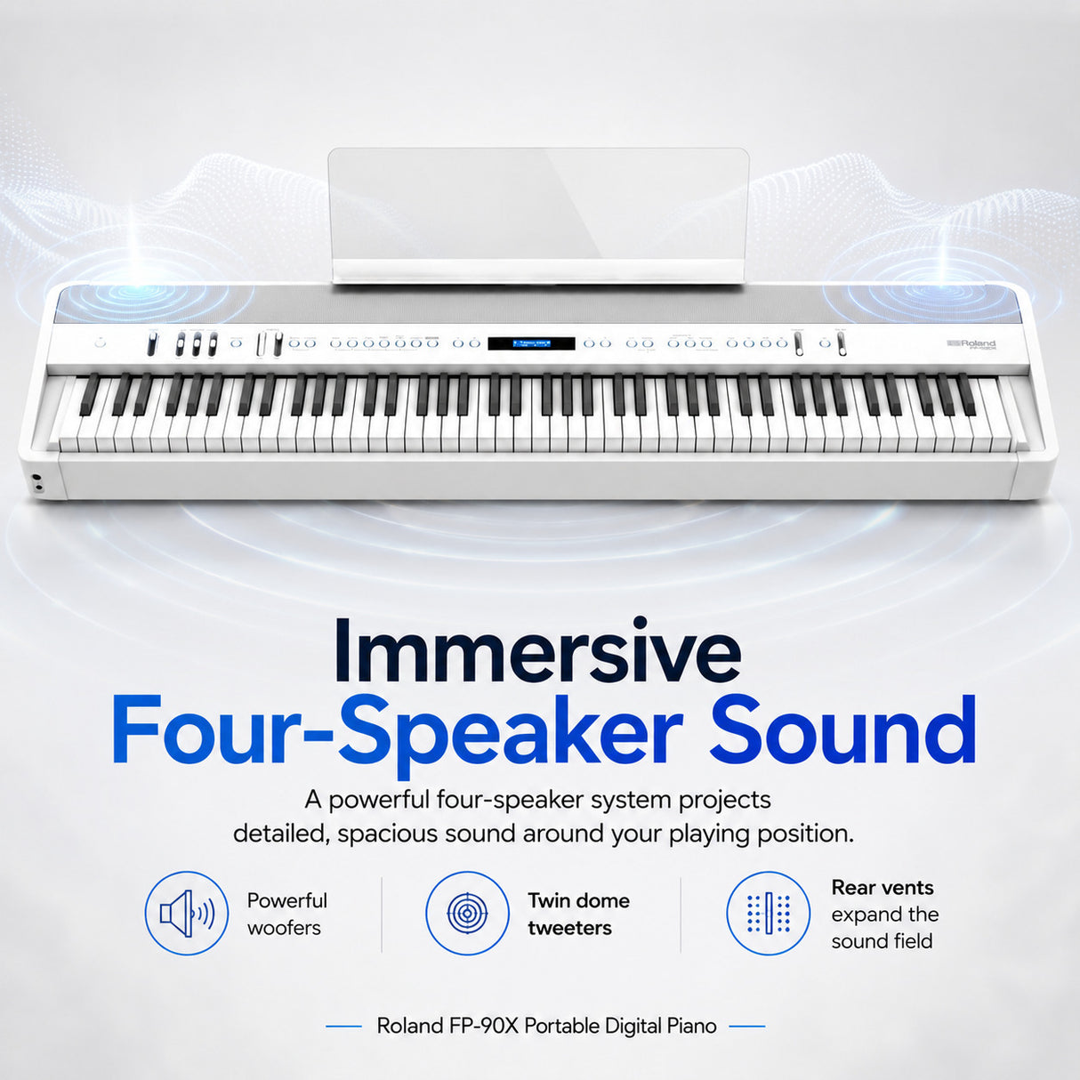 Roland FP-90X Portable Digital Piano with Stand and Pedal Unit Bundle (White)