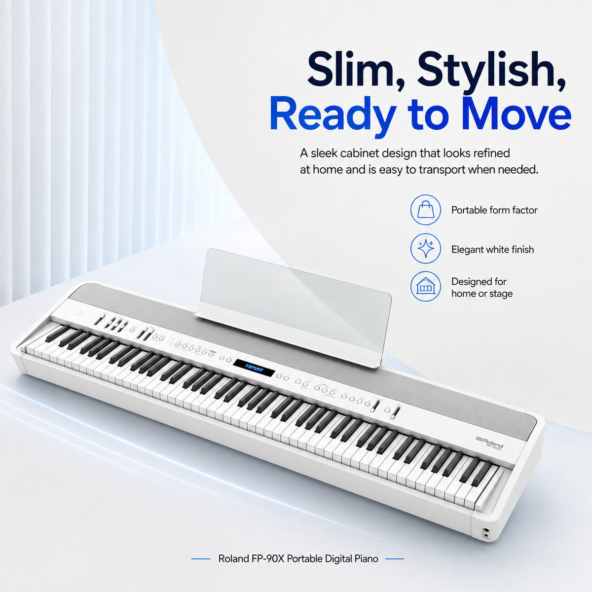 Roland FP-90X Portable Digital Piano with Stand and Pedal Unit Bundle (White) (Open Box)