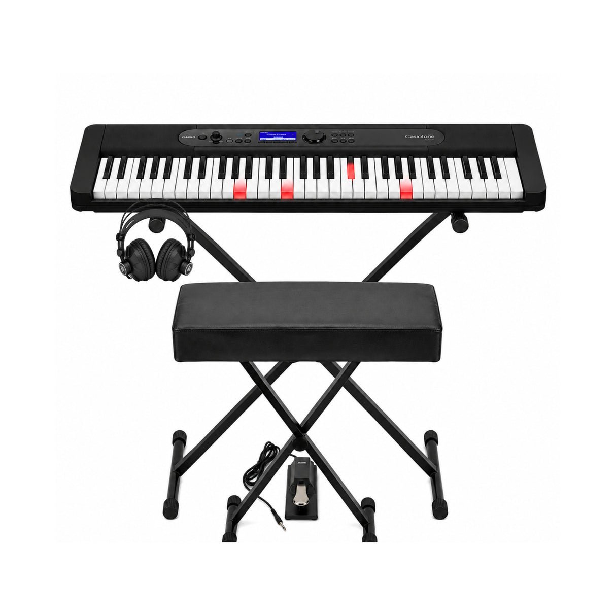 Casio Casiotone LK-S450 61-Key Keyboard Bundle with Stand, Bench, Sustain Pedal, and Headphones