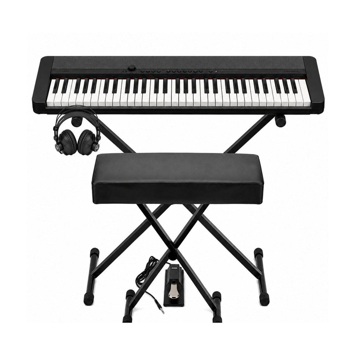 Casio Casiotone CT-S1 Black 61-Key Keyboard Bundle with Stand, Bench, Sustain Pedal, and Headphones