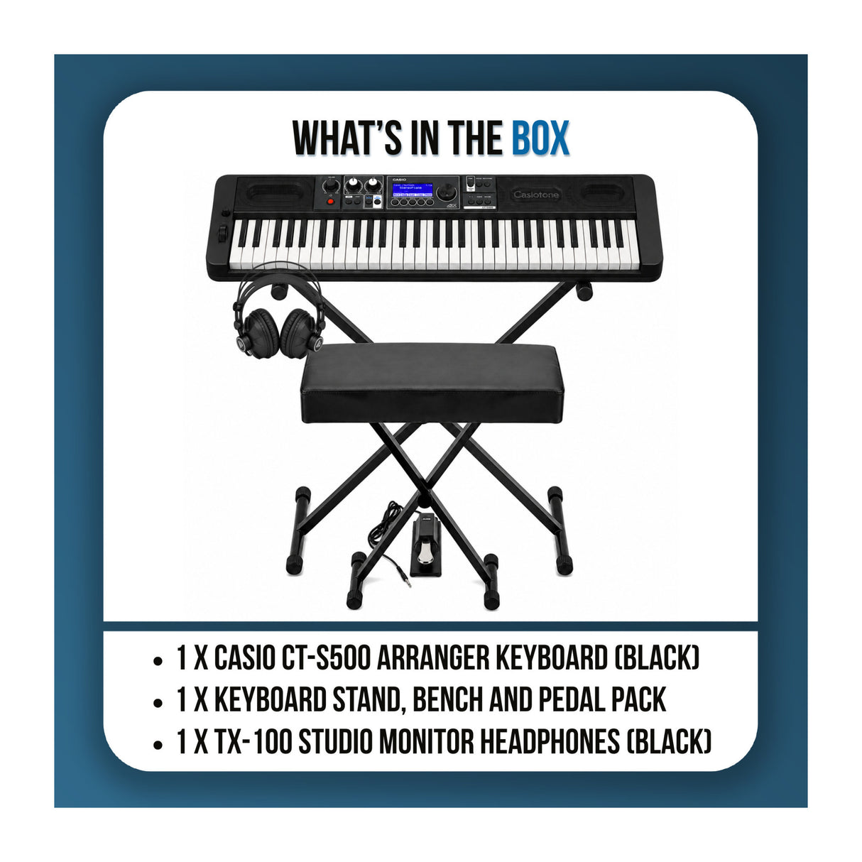 Casio Casiotone CT-S500 61-Key Arranger Keyboard Bundle with Stand, Bench, Pedal, and Headphones