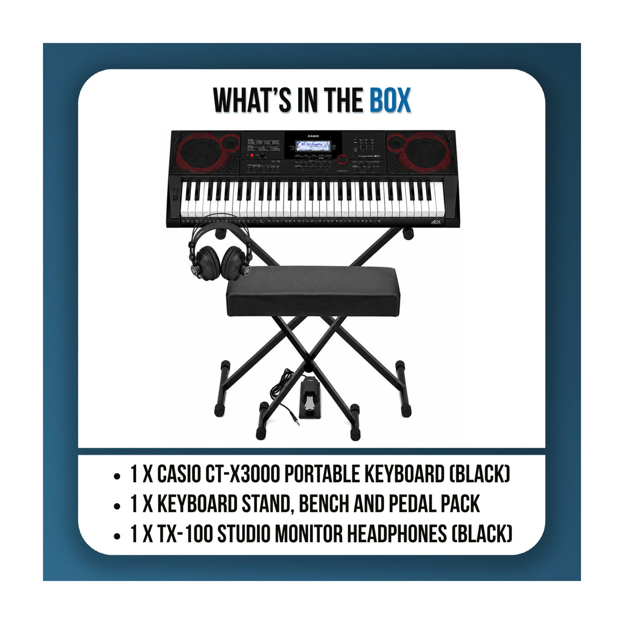 Casio Casiotone CT-X3000 61-Key Portable Keyboard with Stand, Bench, Sustain Pedal and Headphones