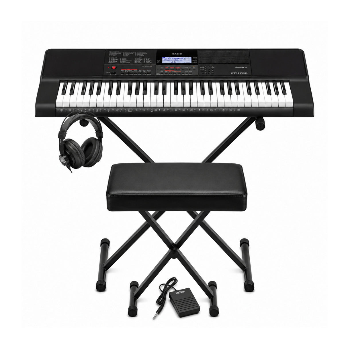 Casio CT-X700C3 61-Key Portable Keyboard Bundle with Stand, Bench, and Headphones